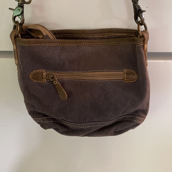 MYRA Shoulder Bag Adjustable Strap, Fabric, Leather, Green Khaki Canvas - Picture 3 of 7